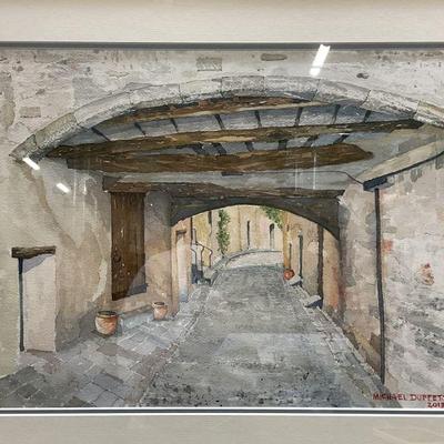 575: Michael Duffet Street Scn Watercolor Painting 2013
