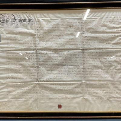 732: Framed 1770 Antique Hand Written Land Deed
