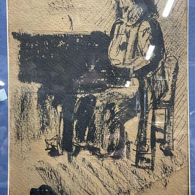 100: Signed Ryan 1947 Ink Drawing, Woman Seated
