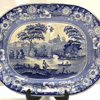 433: J MIER & SONS WILD ROSE Antq Porc Fish Serv Dish
