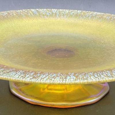 16: Antique Aurene Iridescent Glass Pedestal Dish
