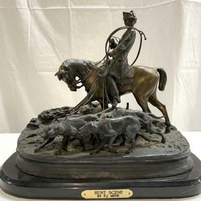 489: After PJ MENE HUNT SCENE Brnz Fig Marble Base
