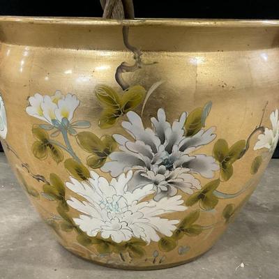 464: Vntg Asian Porcelain Gilt Floral Fishbowl Planter
