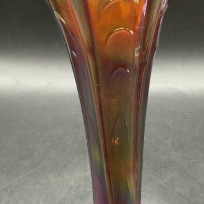 221: Vintage Iridescent Carnival Glass Swung Vase
