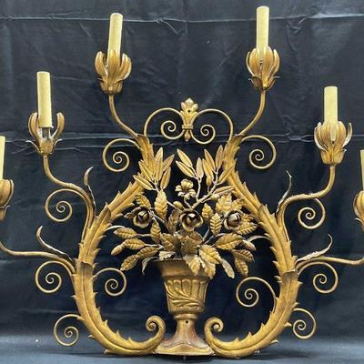 329: Vintage Gilt Iron Candelabra Light Fixture
