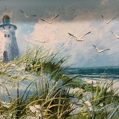 188: Framed & Signed Gordon Lighthouse Oil Painting
