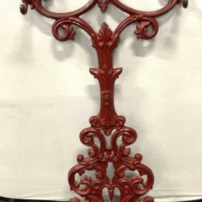 479: Antique Ornate Wrought Iron Hall Tree Red 54in H
