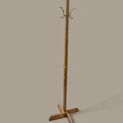 Vintage Solid Oak Mid Century Mission Style Entryway Coat Rack 