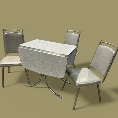 Vintage 50s Formica & Chrome Dropleaf Kitchen Table & Matching Chairs 