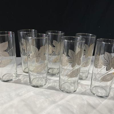 Vintage Mid Century Libbey Starlyte “Platinum Leaves” Highball Glasses
