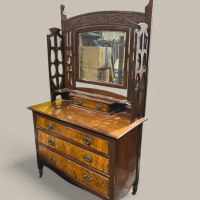 Edwardian Walnut Art Nouveau Period Dressing Chest