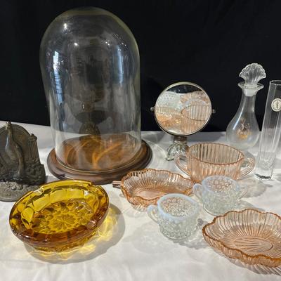 Vintage Collection ~ Ft., Peacock Bookend, Glass Display Dome, Pink Depression Glass & More