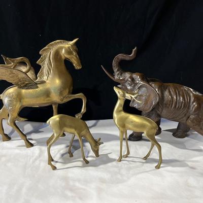 True Vintage Brass Pegasus, Deer, & Bronze Elephant 