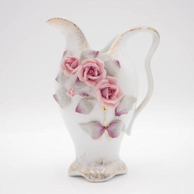 Lefton China Hand-Painted Vase w/ Raised Roses