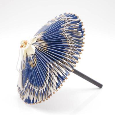 Miniature Blue Paper Parasol w/ Wooden Handle