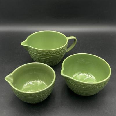 Set of Three Green Glazed Ceramic Nesting Bowls