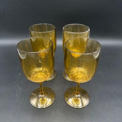 Set of Four Amber Plastic Stemware Glasses