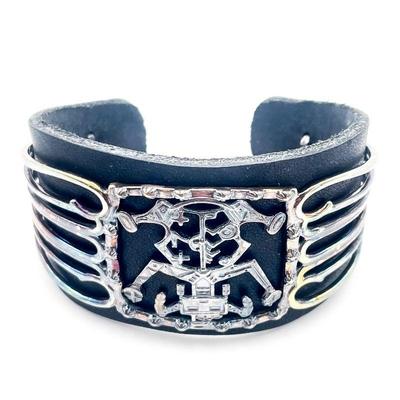 Fritz Casuse Carolyn Pollack Black Leather & Sterling Silver Cuff Bracelet