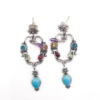 925 Sterling Silver Dangle Earrings with Multicolor Stones