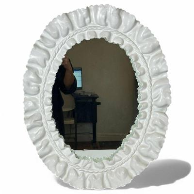 Oval Mirror with White Glazed Clay Frame