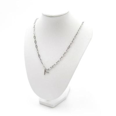 JCL 925 Sterling Silver Chain Necklace with CZ ‘F’ Pendant