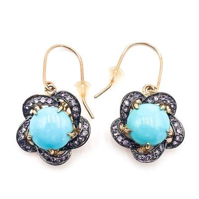 Turquoise and Amethyst Flower Drop Earrings