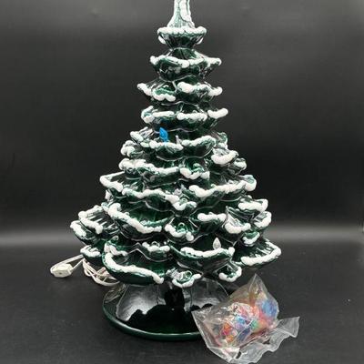 Ceramic Christmas Tree with Snow Accents and Lights