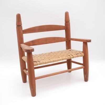 Wood and Wicker Miniature Toy Bench
