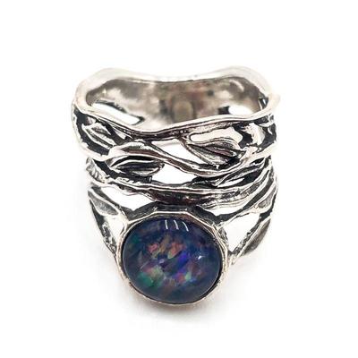 Sterling Silver Ring with Enhanced Opal Cabochon