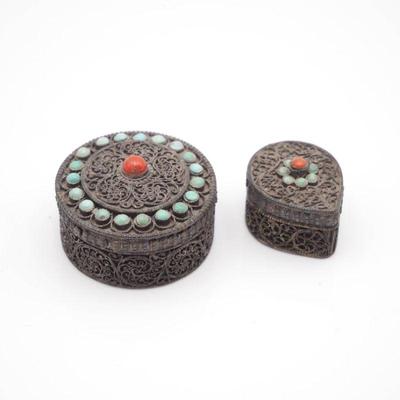 Tibetan-Style Ornate Vintage Trinket Boxes, Set of Two