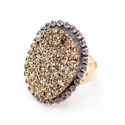 Gold-Tone Ring with Druzy and Rhinestones