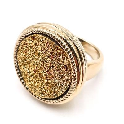 14K FP Gold-Tone Druzy Ring With Textured Setting Size 7