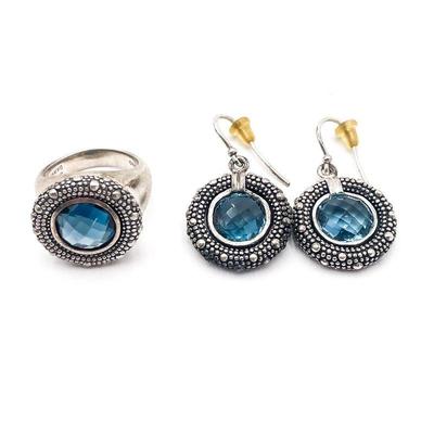 Michael Dawkins 925 Sterling Silver and Blue Gemstone Earrings and Ring Set