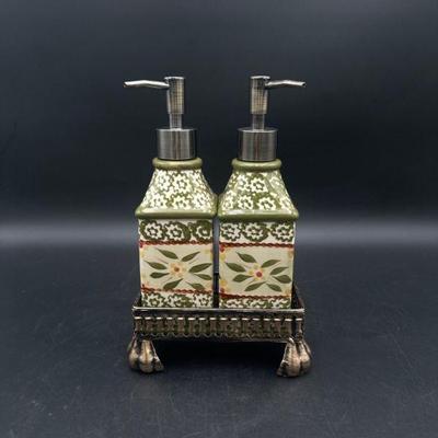 Ceramic Soap Dispenser Set with Metal Stand