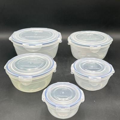 Set of Five Clear Plastic Food Storage Containers
