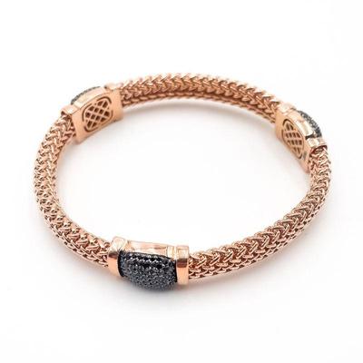 Milor Italy Bronze Woven Mesh Bracelet with Textured Black Accents