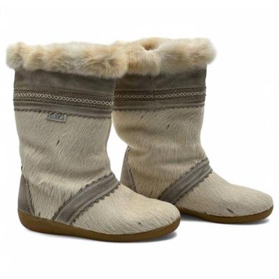 Tecnica White Goat Fur Cow Hair Apres Ski Boots, Size 7