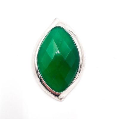 925 Sterling Silver and Green Faceted Stone Brooch