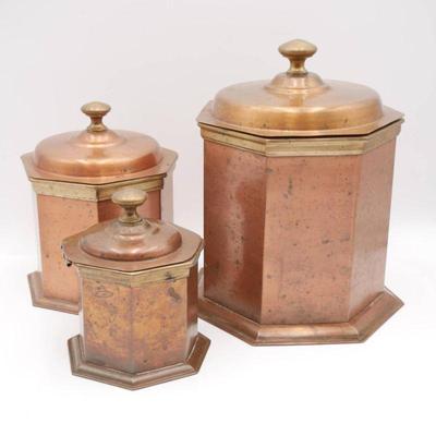 Set of 3 Copper and Bronze Storage Cannisters by Global Views