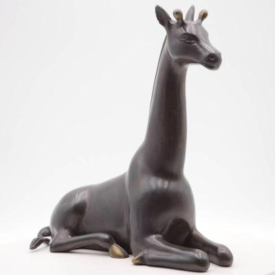 Cast Brass Giraffe Statue with Matte Finish