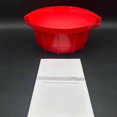 Red Plastic Microwave Cooker with Instruction Manual