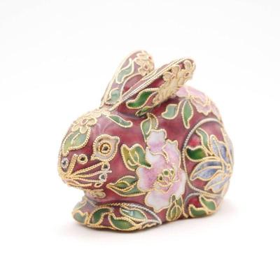 Vintage Faux Cloisonne Rabbit Figurine