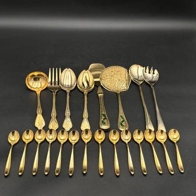 Gold-Tone Flatware and Serving Utensils Set