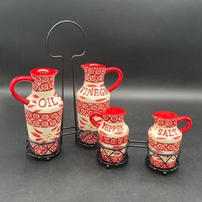 Ceramic Oil, Vinegar, Salt, and Pepper Set with Rack