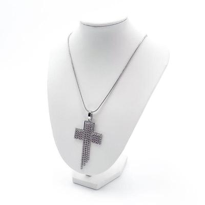 Silver-Tone Cross Pendant Necklace with Crystal Accents