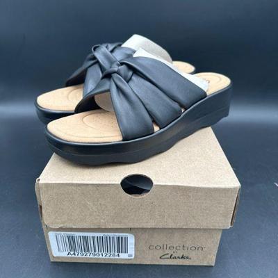 Clarks Collection Black Slip-On Sandals, Size 8