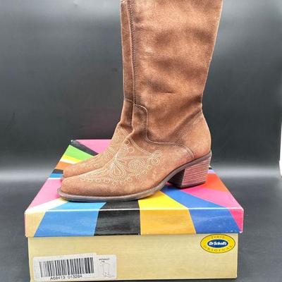 Brown Suede Western-Style Boots, Size 8