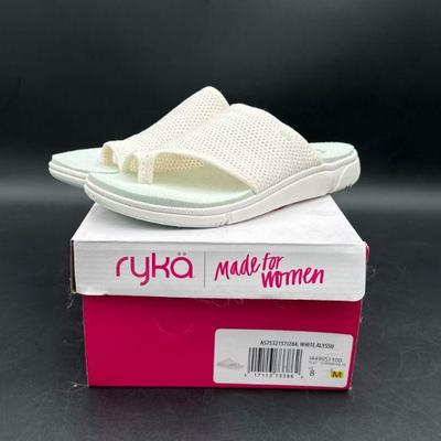 Ryka White Slip-On Sandals, Size 8