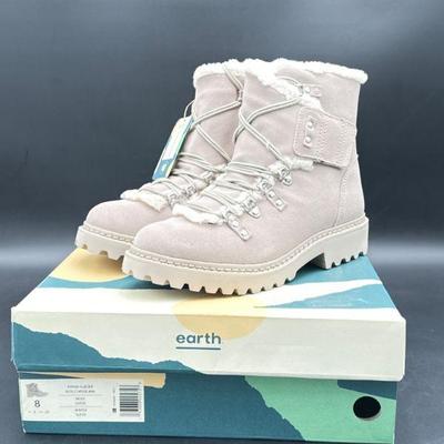 Light Gray Earth Suede Ankle Boots with Faux Fur Trim