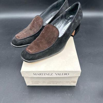 Martinez Valero Black and Brown Suede Block Heels, Size 8